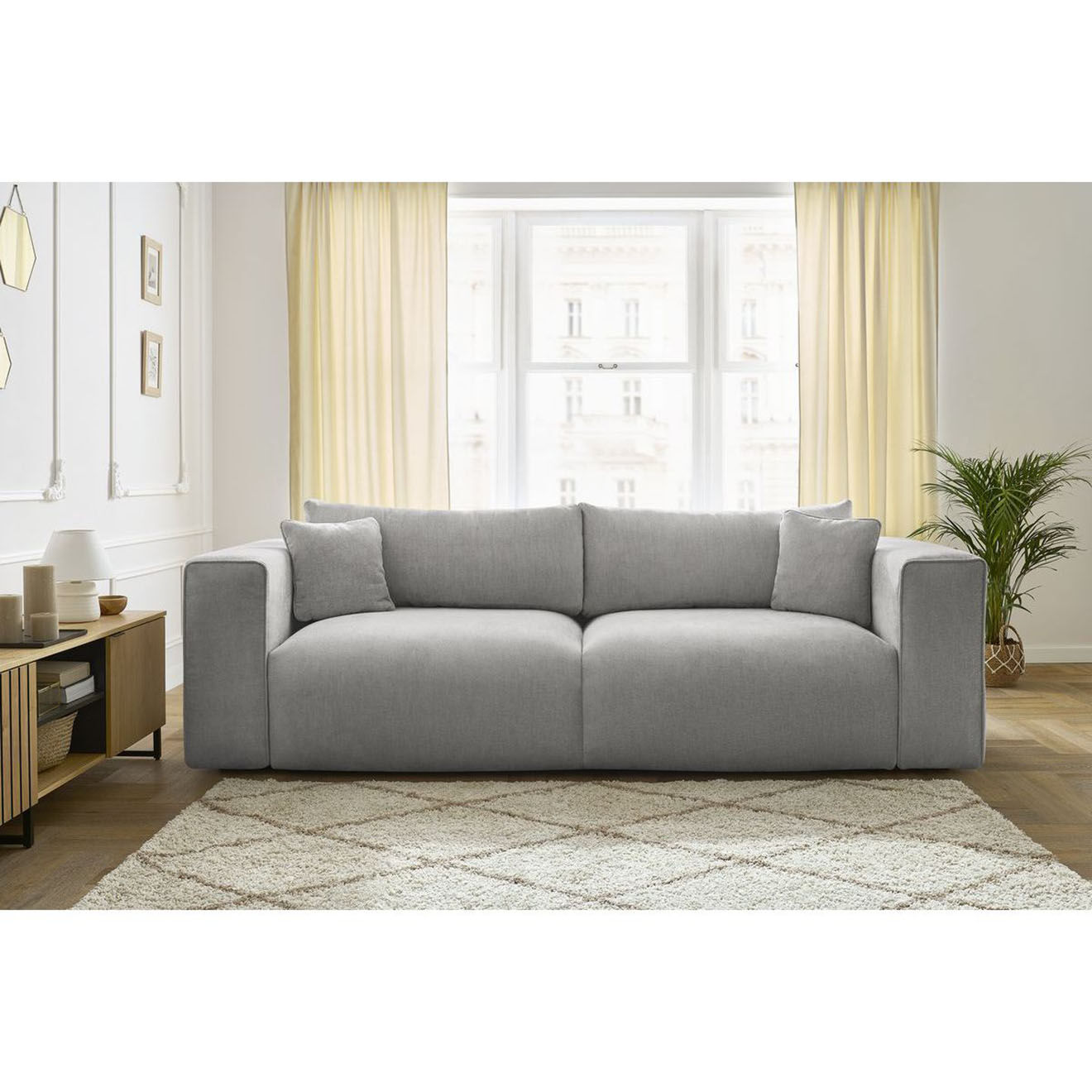 Bobochic Canapé convertible coffre ezechiel gris clair - 265x109x82 cm