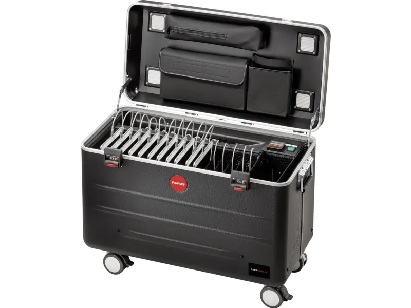 PARAT PARAPROJECT Case i16 - Vogn med hjul (synkronisering og opladning) - for 16 tablets - låsbar - aluminium, ABS plastic - sort - output: 5 V