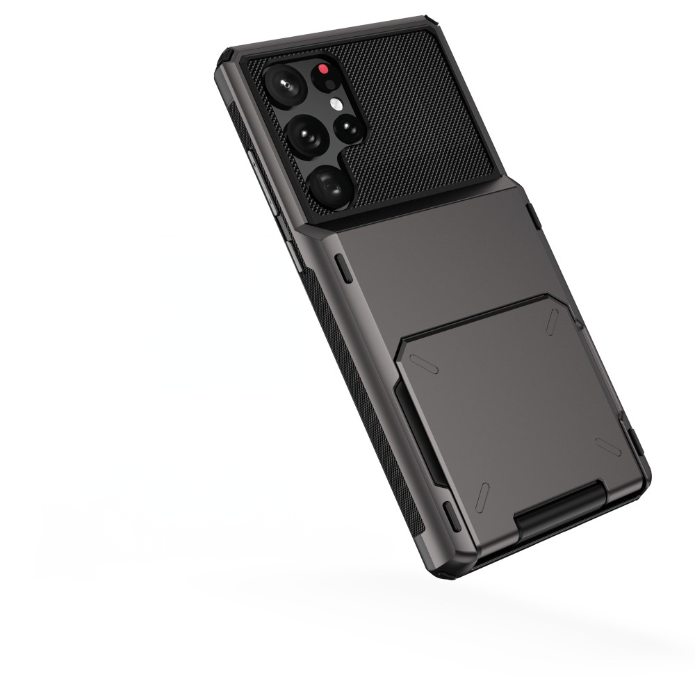 Samsung Galaxy S24 Ultra Hybrid Hardcase Hülle mit Aufschiebbarem Kartenfach - Schwarz / Grau