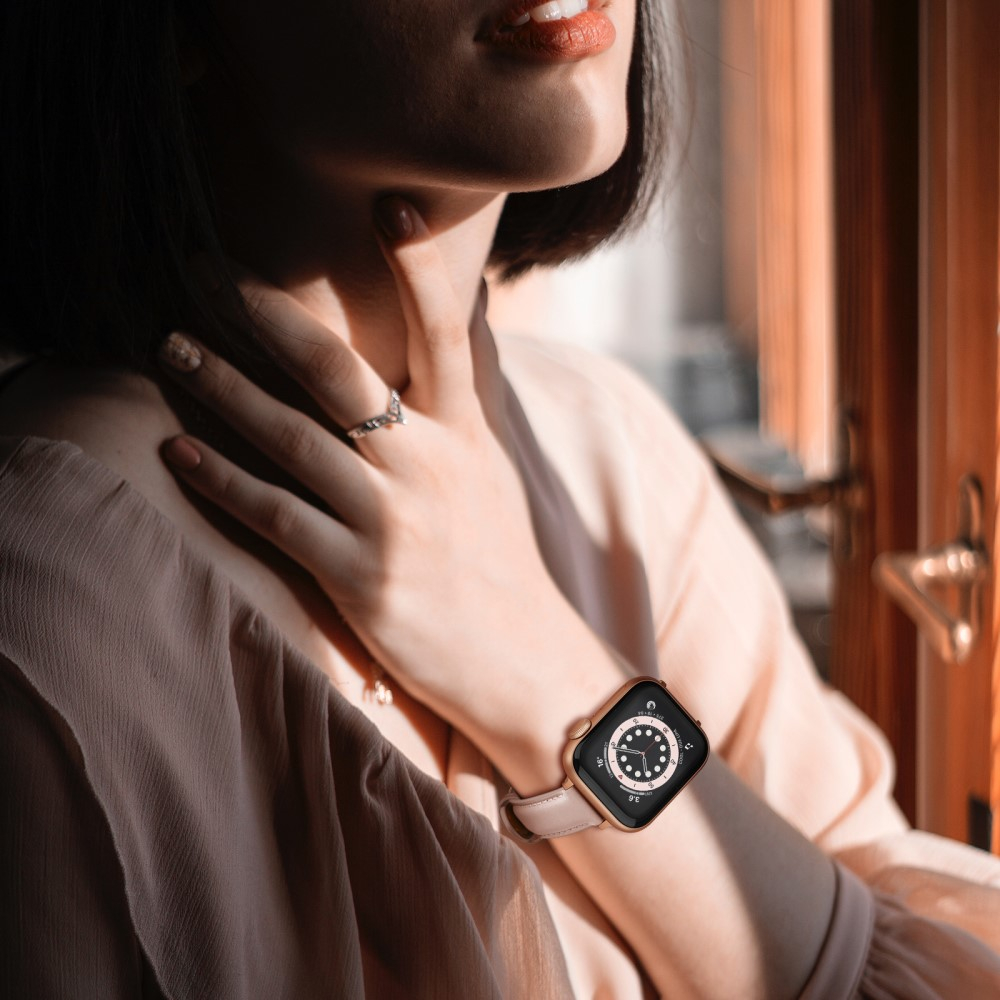Apple Watch (42/41/40/38 mm) Echtleder Ersatz Armband mit Dornschliesse (Gelenkumfang 156-221 mm) - Rosa / Roségold