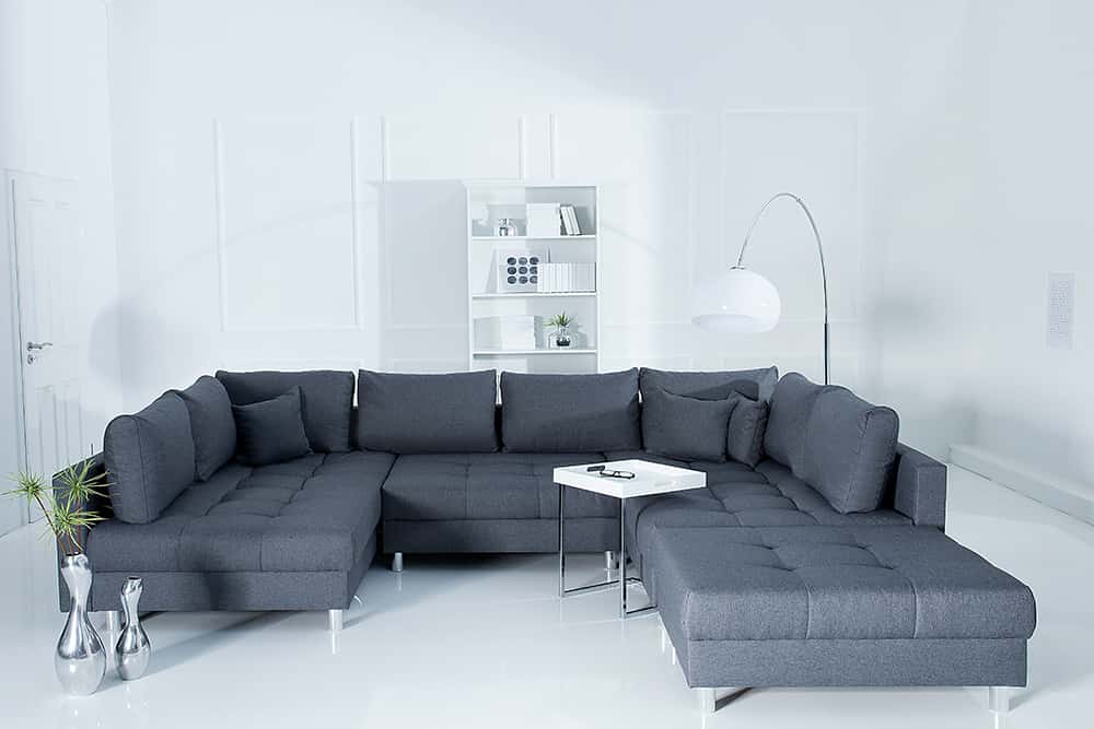 Moderne XXL Wohnlandschaft KENT 305cm anthrazit Federkern Bigsofa inkl. Hocker