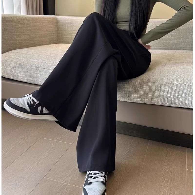 Hanji - Hoge taille effen asymmetrische wijde broek