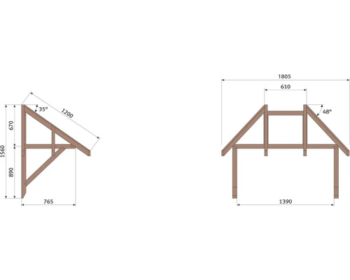 RORO Luifel KALTERN 1805x980x1560 mm Sparren onbehandeld