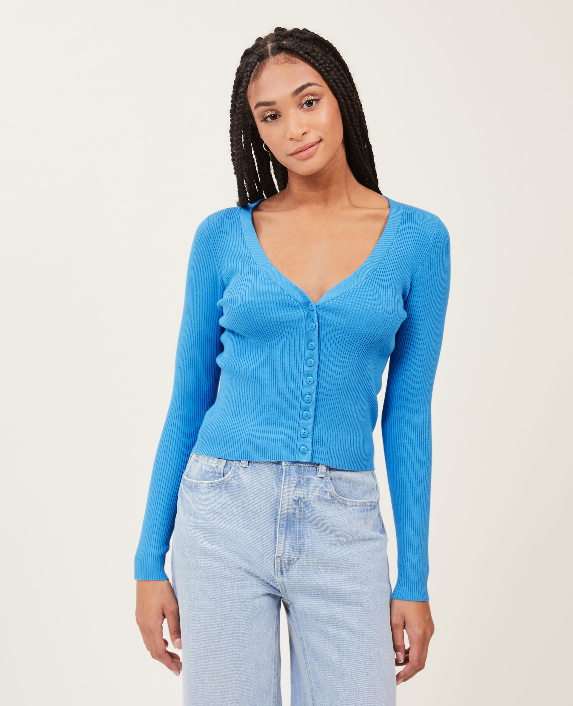 Gilet en maille côtelée - Bleu