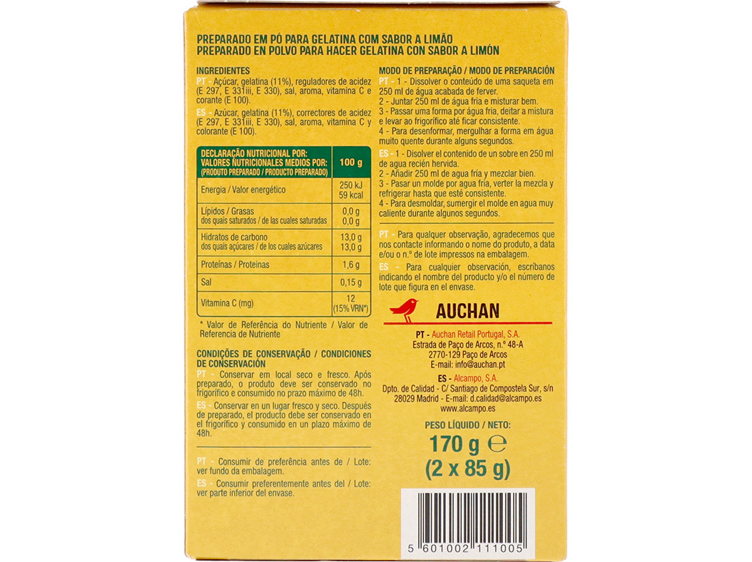 GELATINA AUCHAN LIMÃO 170G