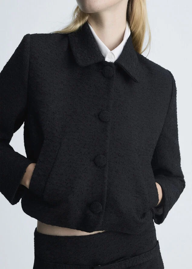 MANGO Crop tweed jacket Black