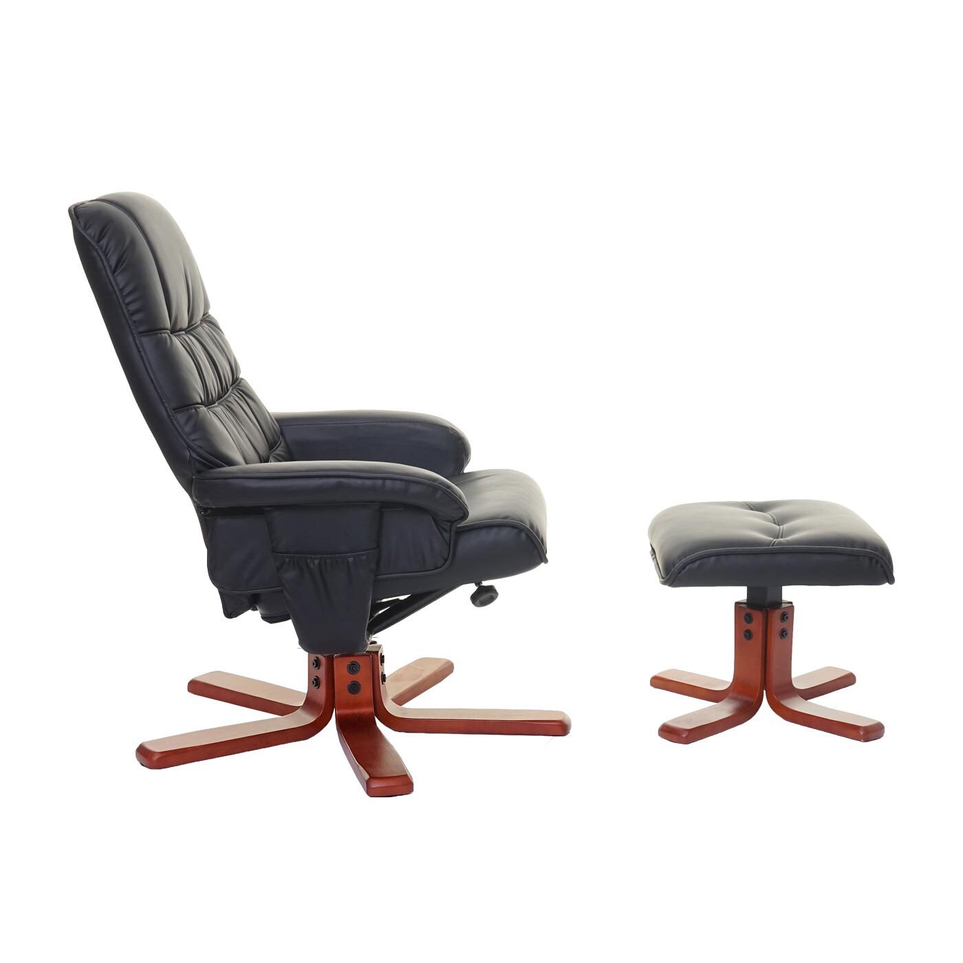 Relaxsessel MCW-E30, Fernsehsessel Liegesessel TV-Sessel mit Hocker ~ Kunstleder schwarz