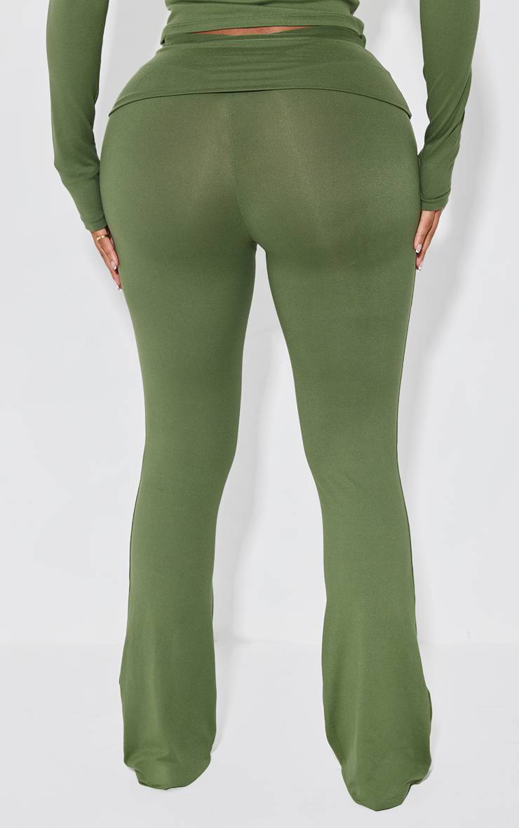 Kaki Pantalon Évasé Taille Haute Sculptant À Rabat Shape Stretch