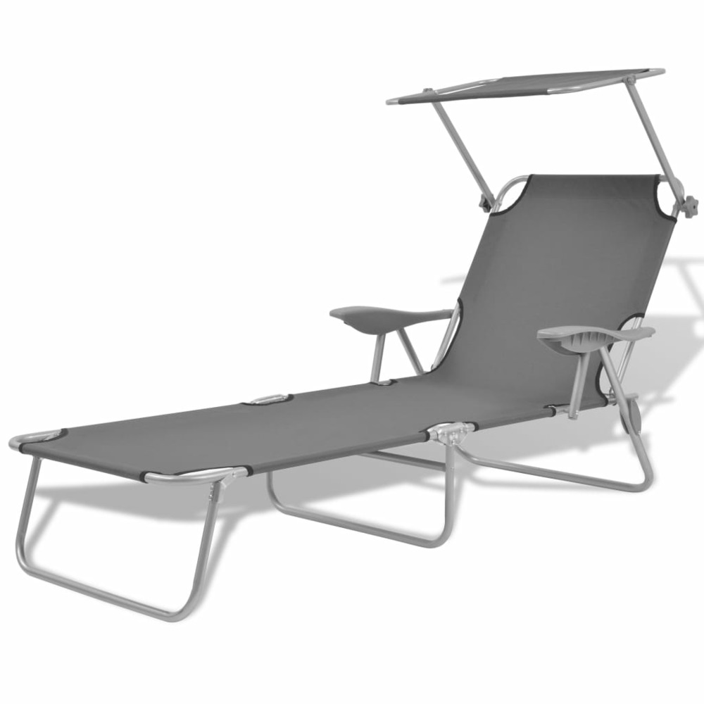 Transat chaise longue bain de soleil lit de jardin terrasse meuble d'extérieur avec auvent acier gris