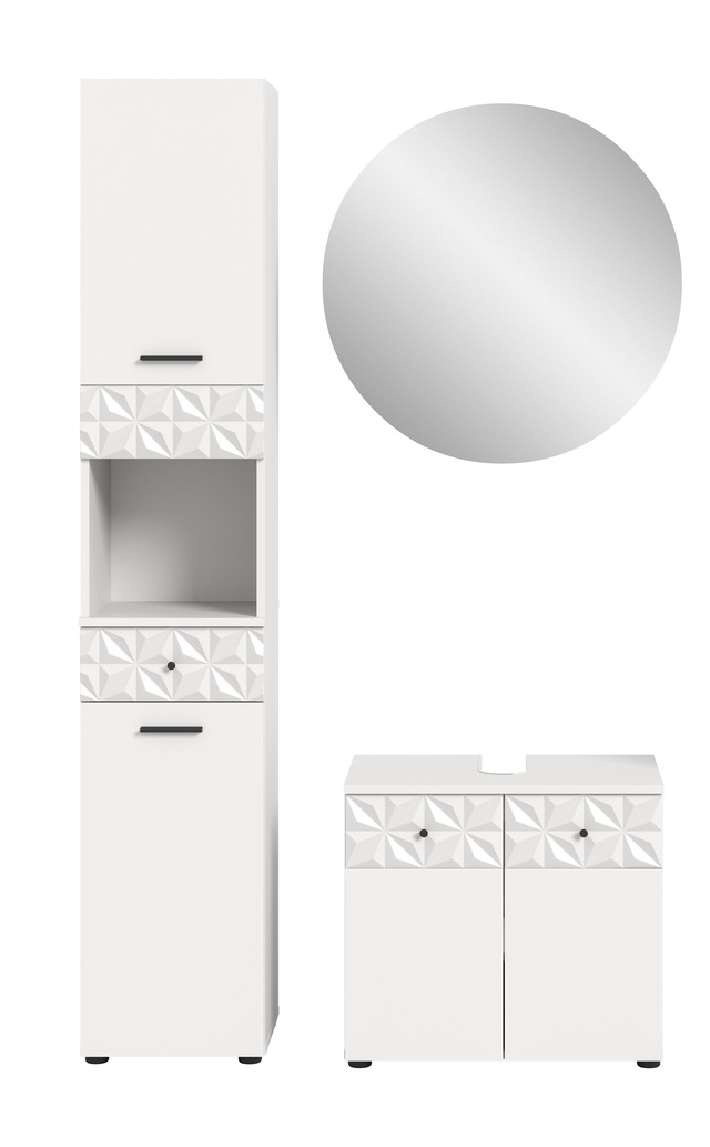 INOSIGN Badezimmer-Set »VICENZA, TOPSELLER!, Breite 110cm, 3-teilig, mit Ornamentabsetzung« best. aus: Hochschrank, Waschbeckenunterschrank und Spiegelschrank,