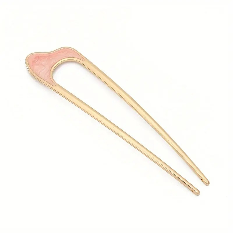(11cm) Haarnadel Metall French Twist Haargabel Vintage Dutt Haarschmuck Accessoire - Gold / Rosa