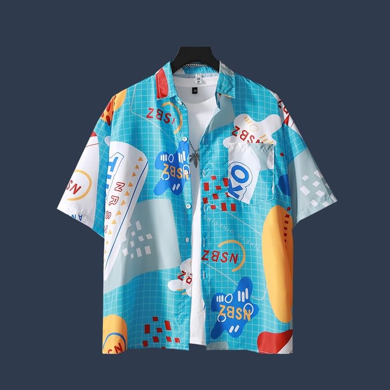 Acrius - Overhemd met korte mouwen en kraagprint