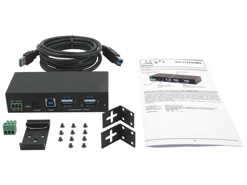 Exsys USB-Hub EX-11244HMS 4-Port USB 3.0 HUB für Wand- und DIN-Rail Montage