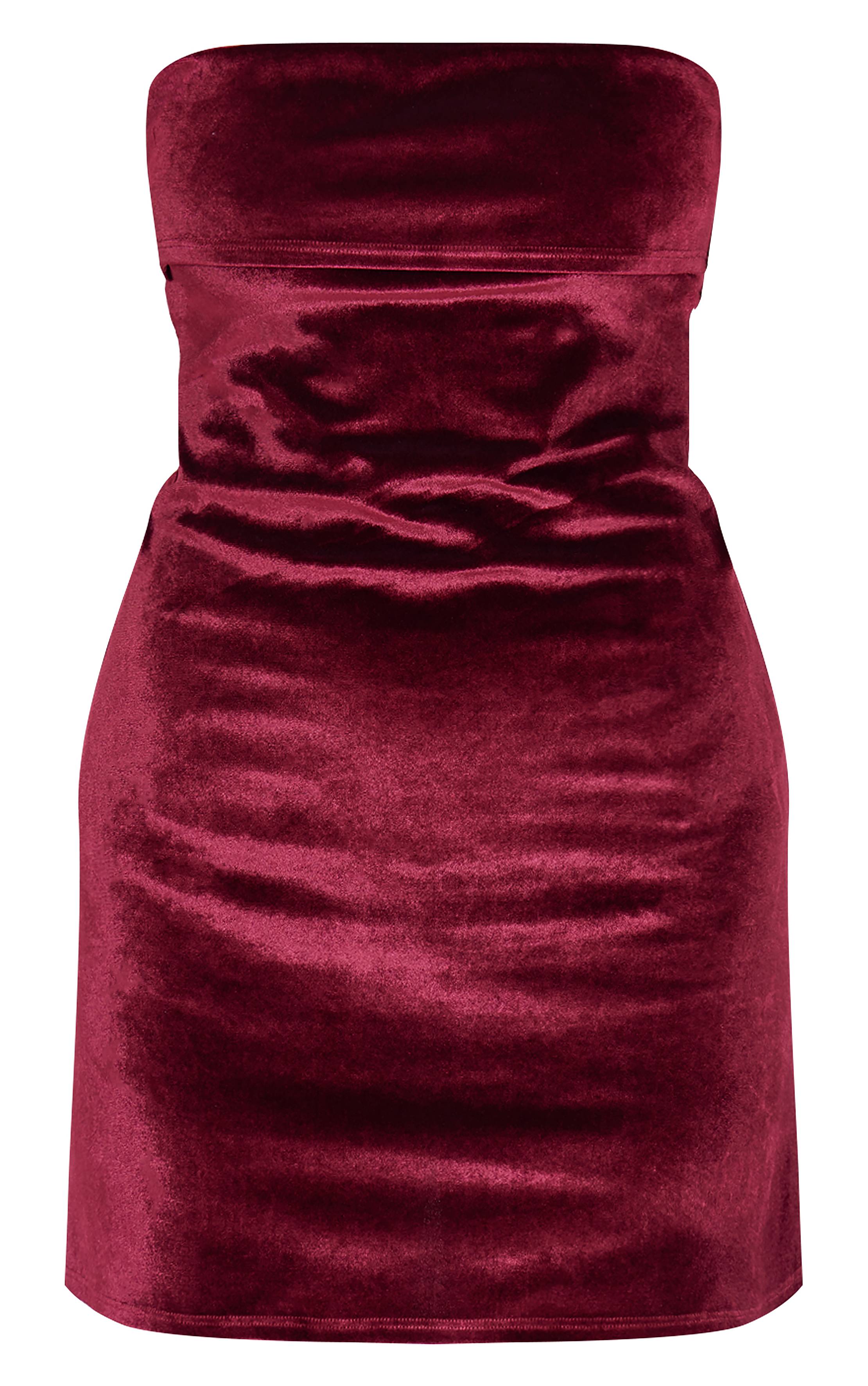 Rouge Bordeaux Robe Mini Bandeau En Velours Avec Rabat