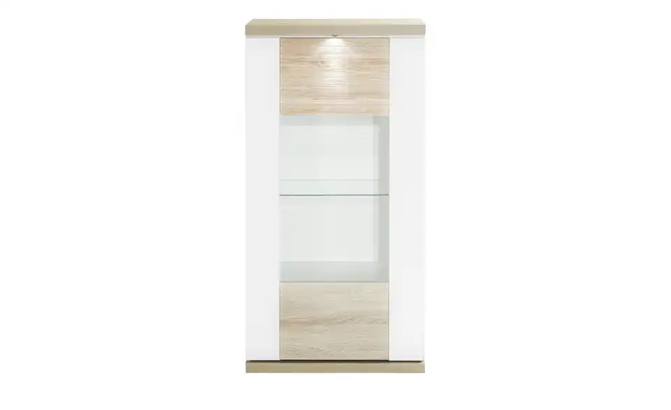 Vitrine Toulon links Spot- und Glaskantenbeleuchtung Weiß, Eiche (Nachbildung)
