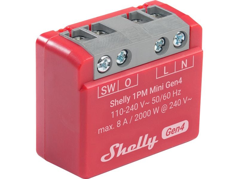 Shelly WLAN-Schaltaktor 1PM Mini Gen4 WiFi-Switch Rot, 8 A Wi-Fi-gesteuerter, intelligenter Schalter