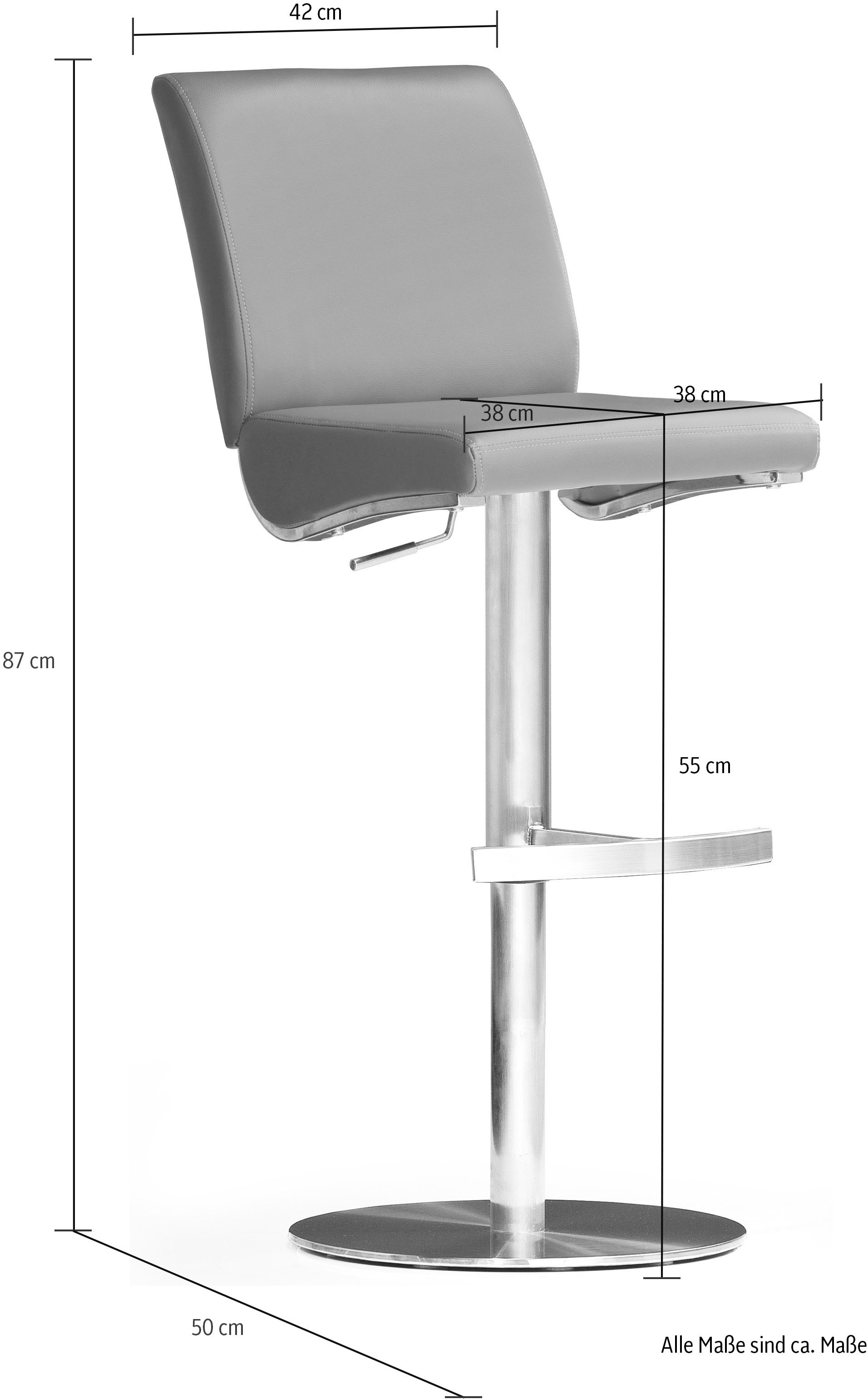 MCA furniture Bistrostuhl »BARBECOOL Barhocker Bistrostuhl Tresenhocker« () mit Rückenlehne, Bodenplatte rund, 360° drehbar, Sitzhöhe von 55-80cm