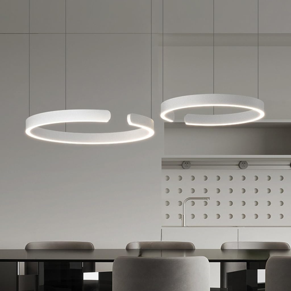 Pendelleuchte Modern LED Esstischlampe Dimmbar Hängelampe Metall Ring Hängeleuchten Höhenverstellbar Kronleuchter for Esszimmer küchen Beleuchtung wohnzimmerlampe Arbeitszimmer Deckenleuchten(Weiß,60c