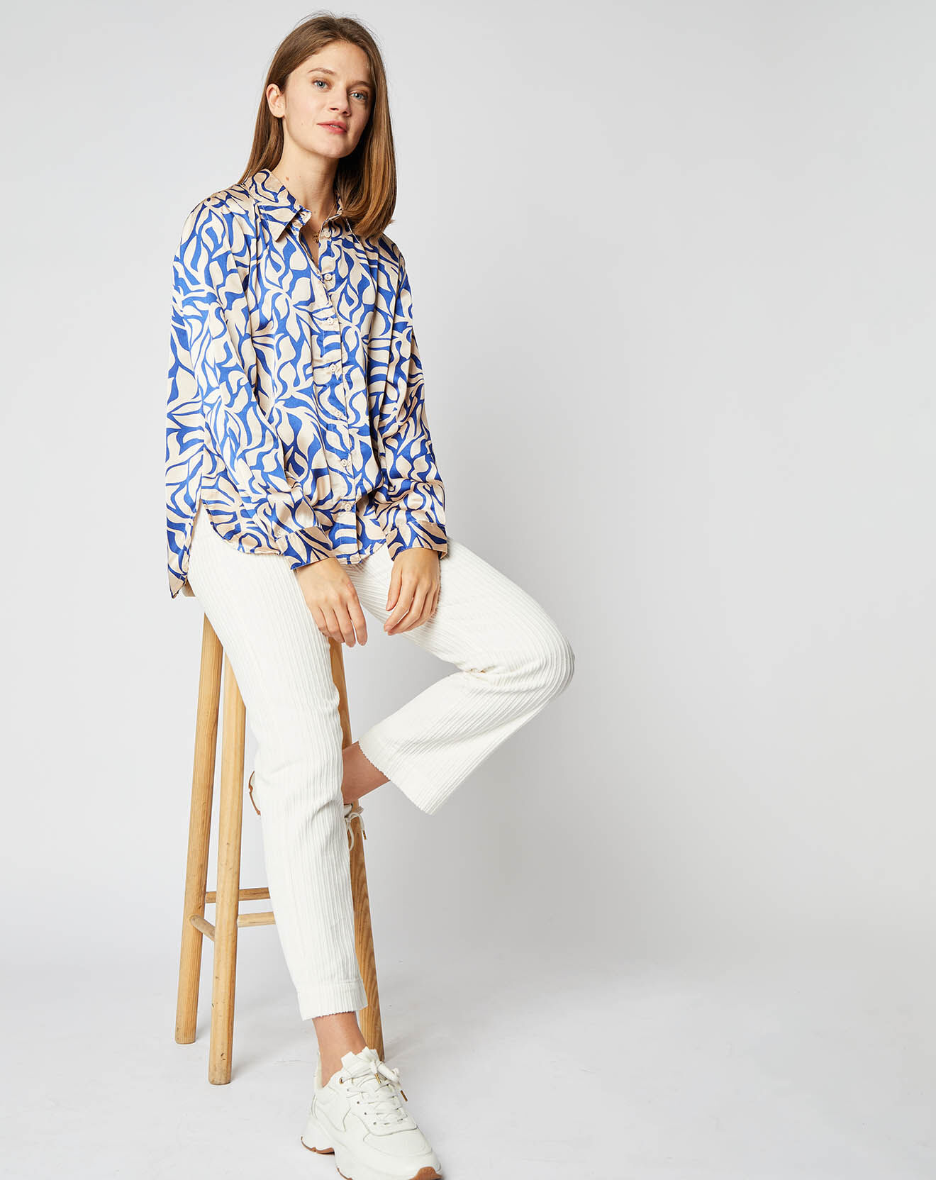 An'ge Chemise Aurélie effet satiné à motifs indigo/écru