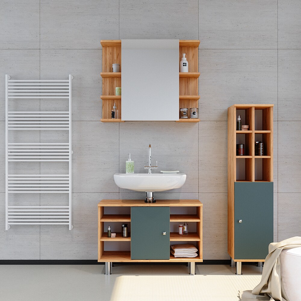 Vicco Badmöbelset Waschtischunter 80cm Spiegelschrank Midischrank große Tür Fynn