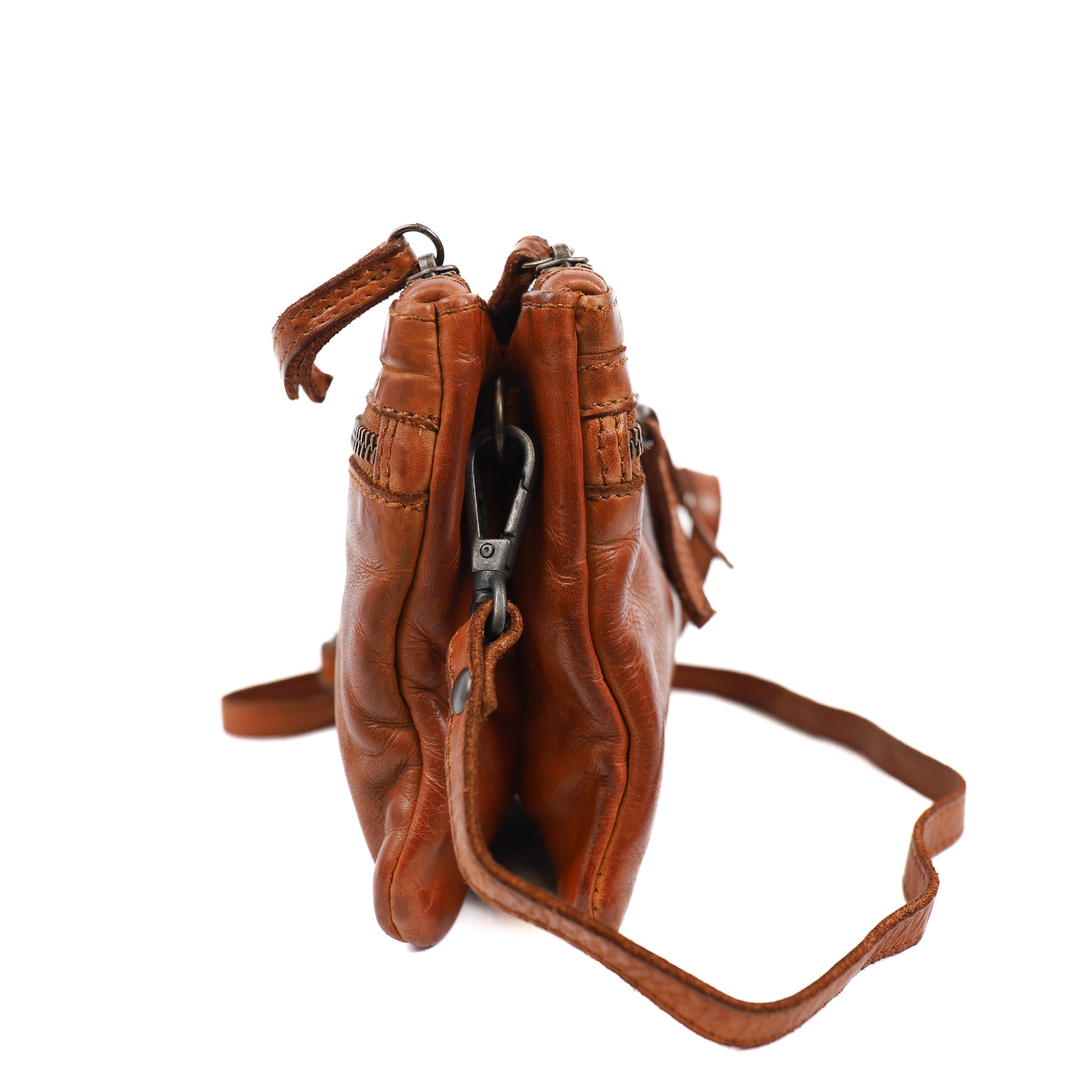 Schoudertasje dubbele rits 'Linda' cognac Cognac