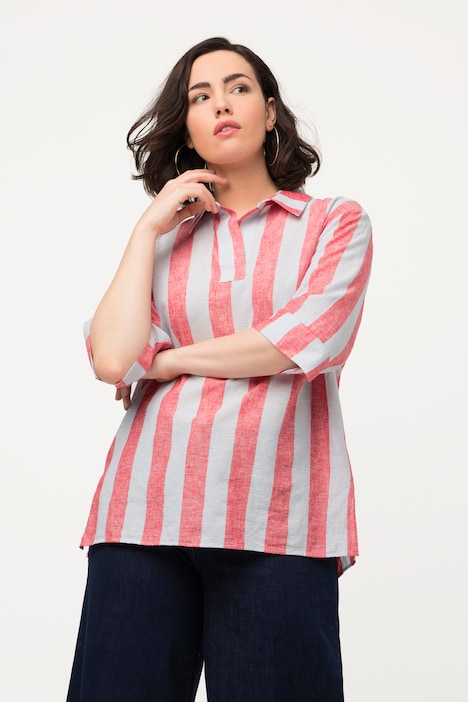 Bluse, Oversized, V-Ausschnitt, 3/4-Arm, Leinenmix