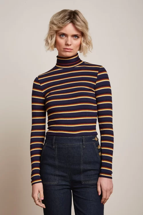 King Louie Mimmi stripe rollneck top in evening blauw
