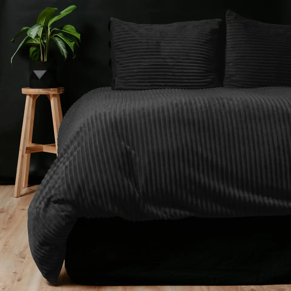 Dekbedovertrek Teddy Rib 140x220 – Fluweelzacht & Knus Design - Zwart