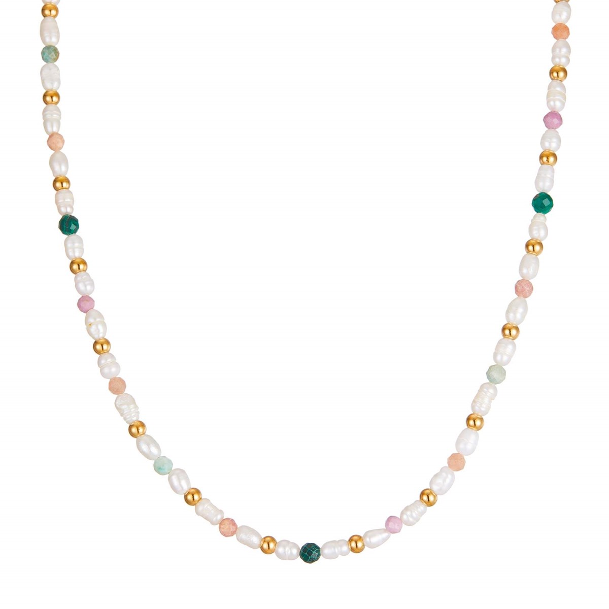 Collier nacre pierres acier doré or