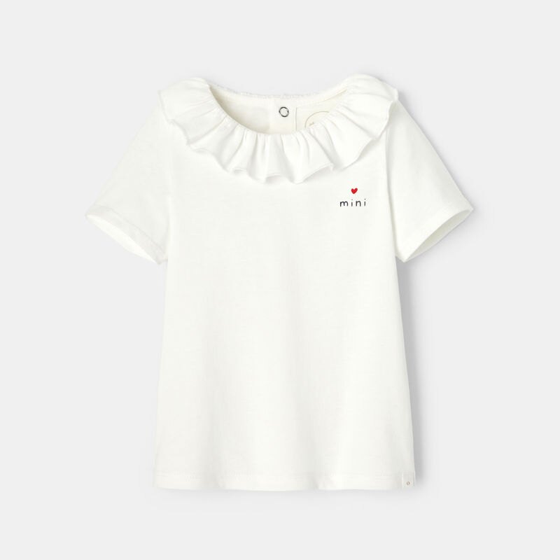 T-shirt col à volants jersey blanc bébé fille Blanc