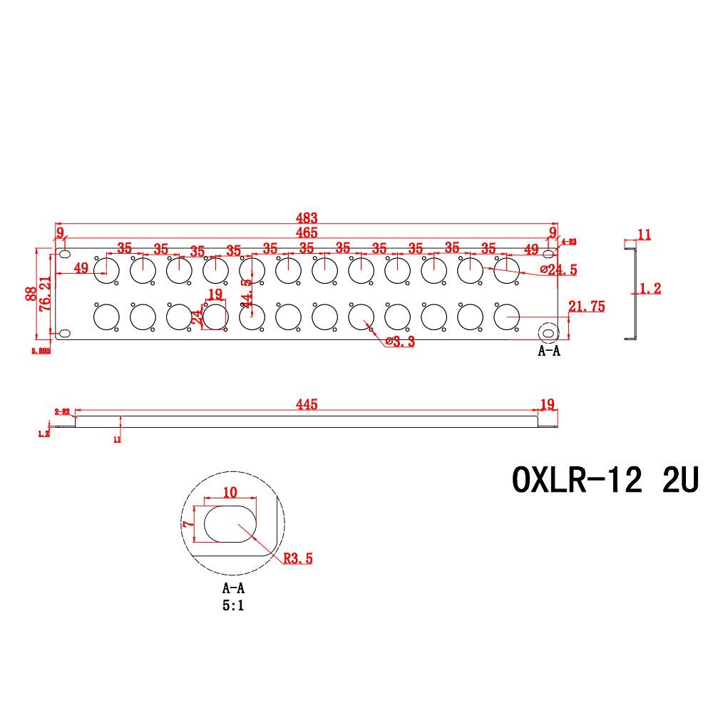 Prodjuser 2U XLR-12 metalen chassis paneel voor 24 XLR
