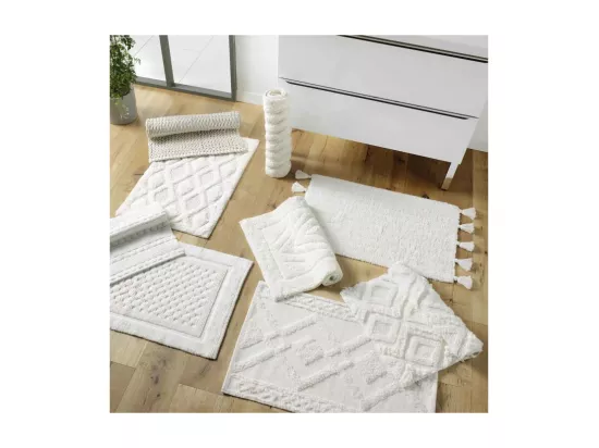 Tapis de Bain 50 x 80 cm Ikatis Blanc/Blanc - Coton Jacquard