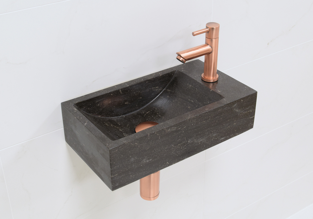 Lambini Designs Recto rechts natuursteen fonteinset met koper kraan en toebehoren