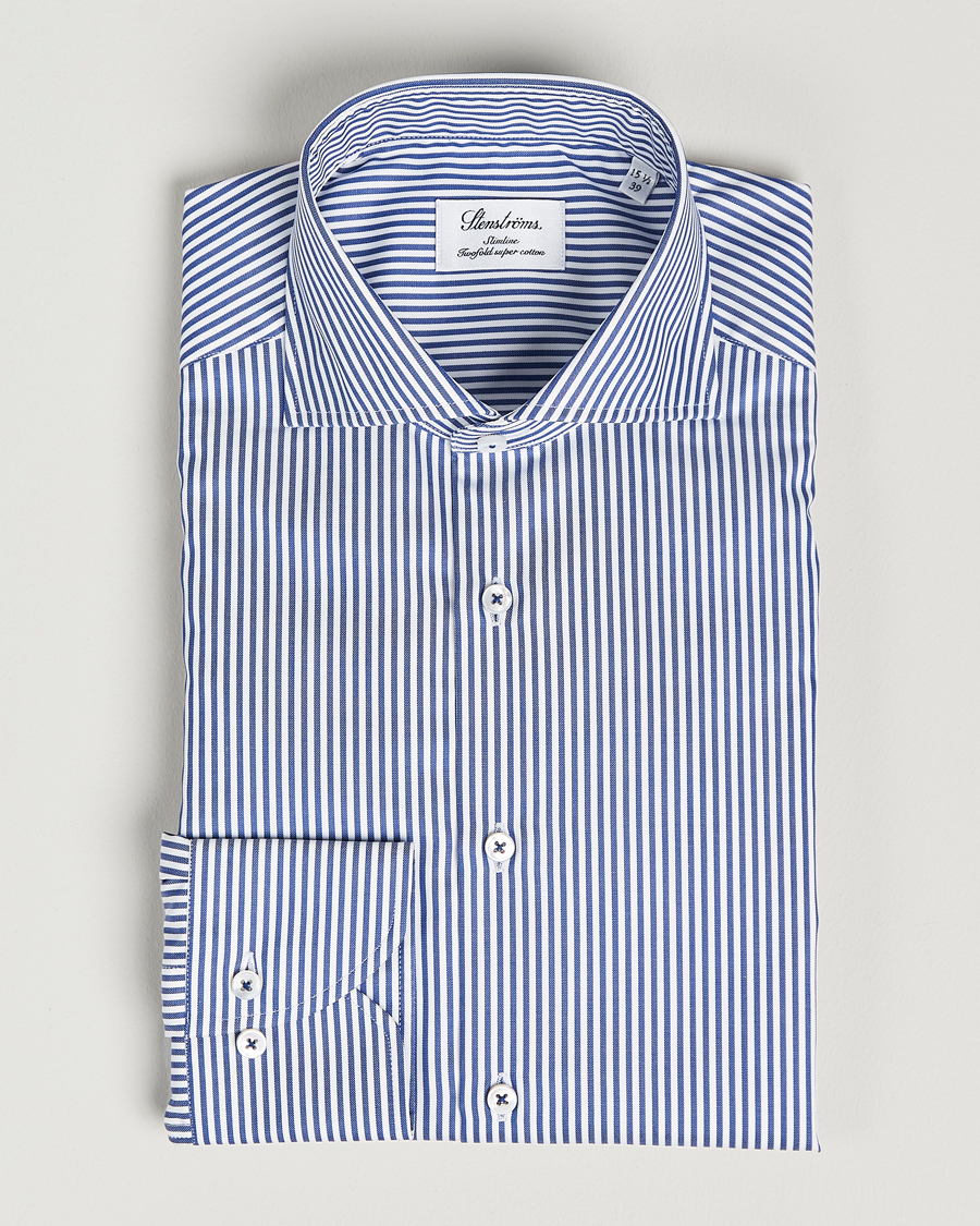 Stenströms Slimline Stripe Cut Away Shirt Navy