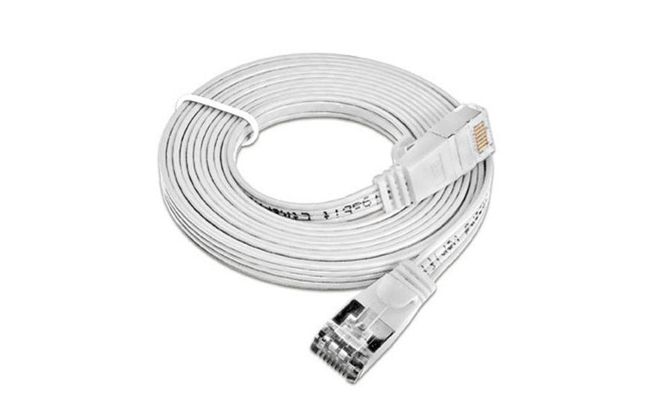 Slimpatchkabel RJ-45 - RJ-45, Cat 6, STP, 0.1 m, WeissGeschirmtes Twisted-Pair-Kabel (STP) mit Klinkenschutz