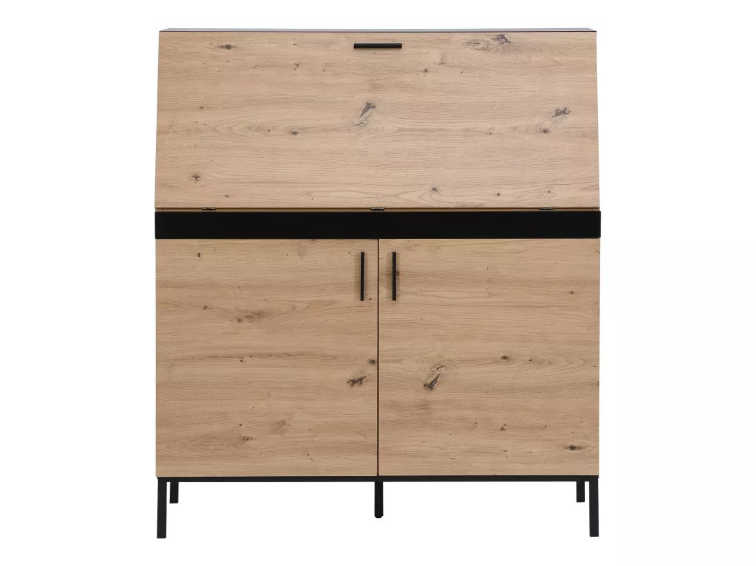 Secrétaire avec 2 portes - MDF - Naturel et Noir - MALEDA