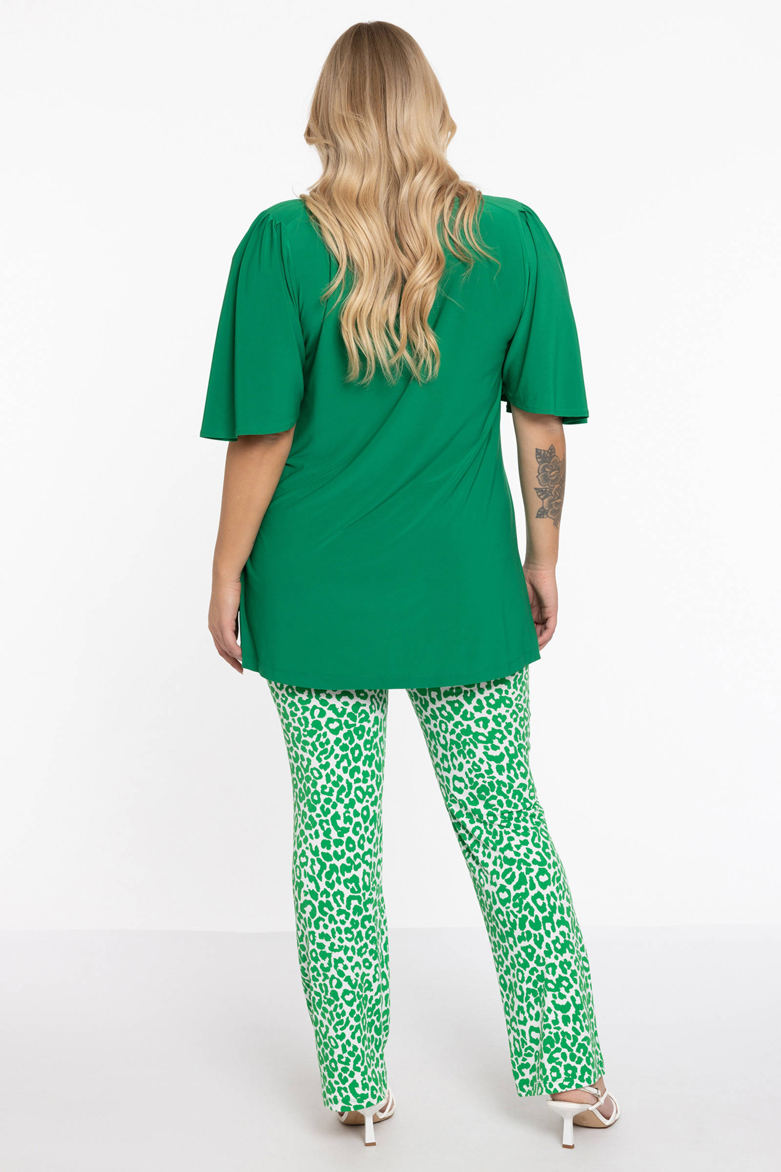 YOEK straight fit broek met dierenprint groen