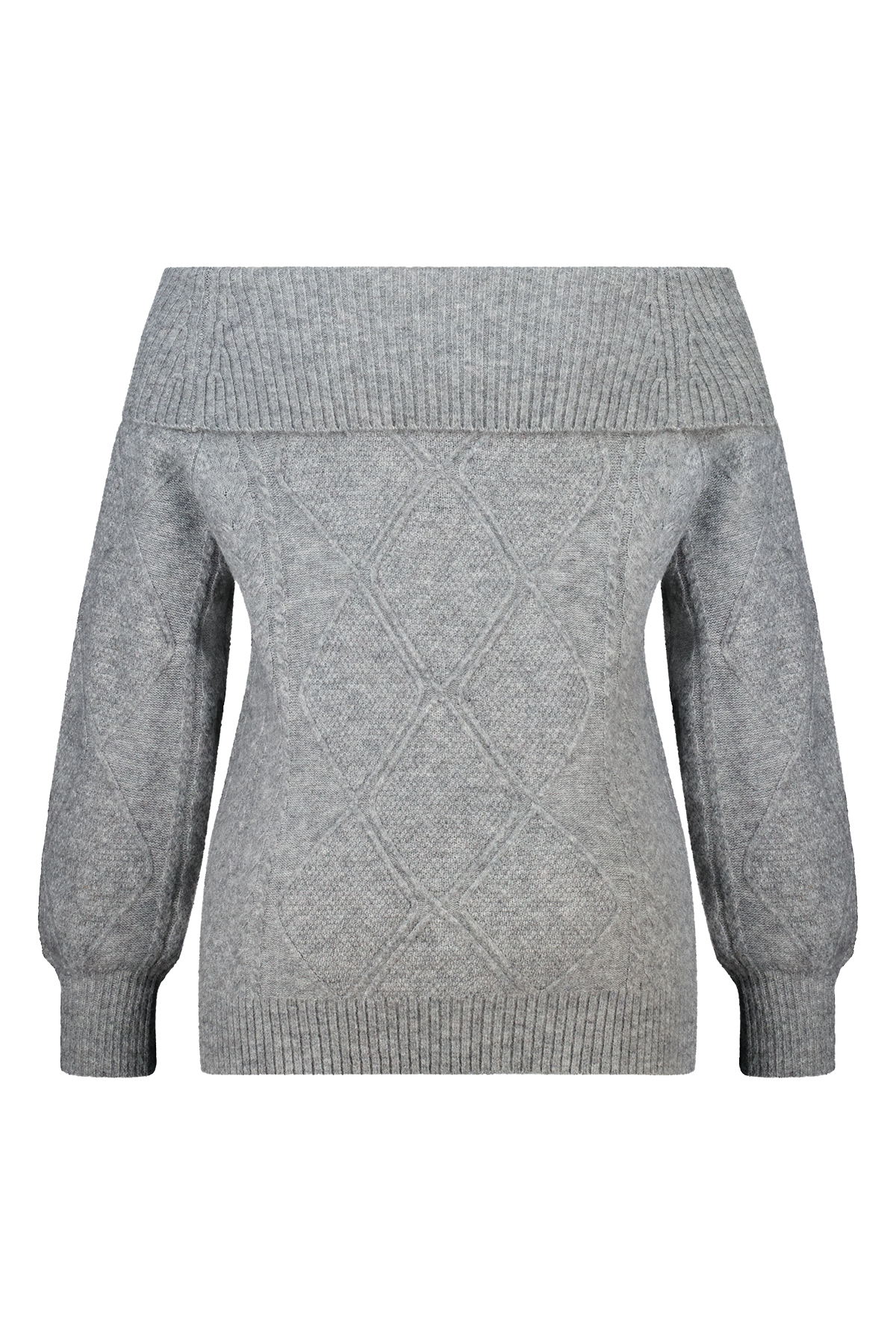 Off-shoulder trui met kabelpatroon light grey melange