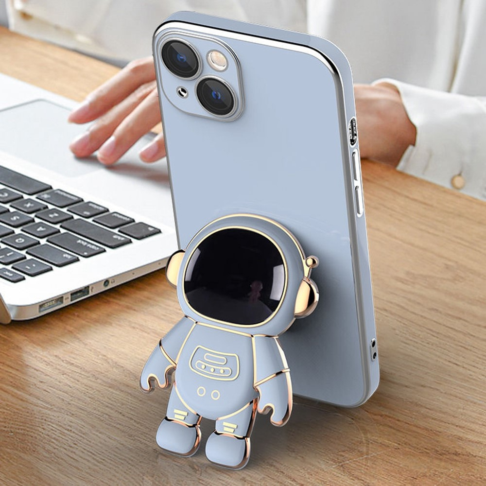 iPhone 14 Hybrid Hardcase Hülle   Astronauten Kickstand Aufsteller   Kameraschutz - Hellblau / Gold