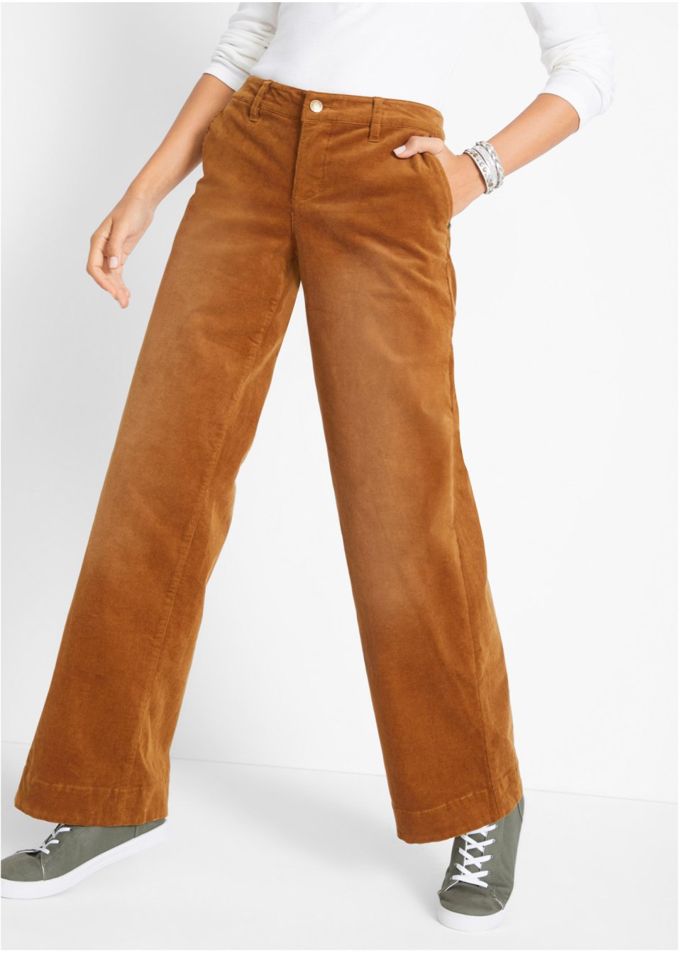 Pantalon en velours côtelé extensible, Wide