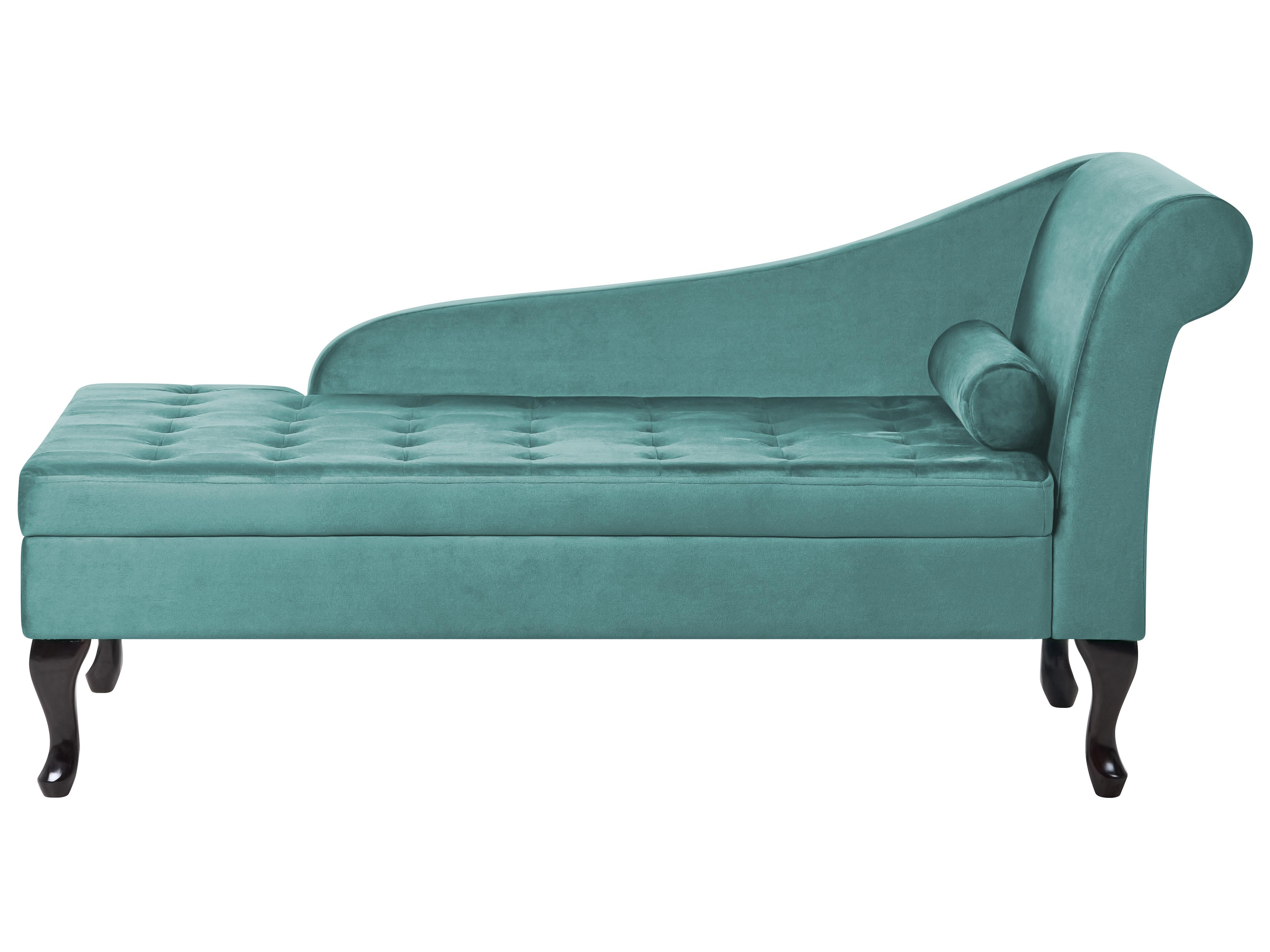 Rechtszijdige chaise longue PESSAC Fluweel Groenblauw met opbergruimte