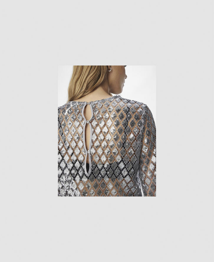 Object OBJGITTE LO L/S TOP 136 Asphalt/silver sequins