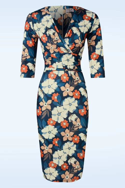 Vintage Chic for Topvintage Nehla floral pencil jurk in blauw en multi