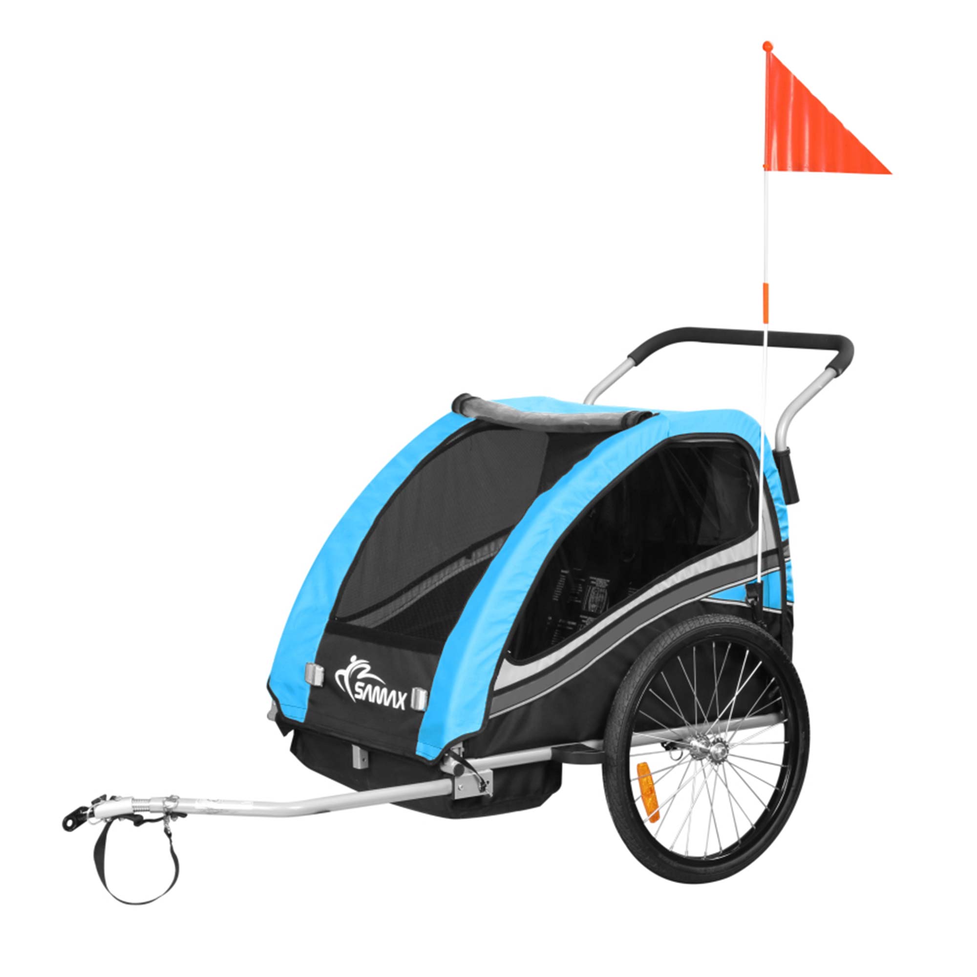 SAMAX 360° drehbarer Fahrradanhänger 2in1 Jogger - in Blau - Black Edition