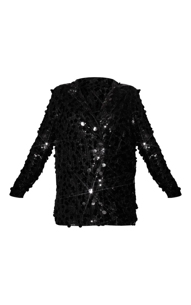 Noir Robe Blazer À Sequins Décolleté Plongeant Extrême