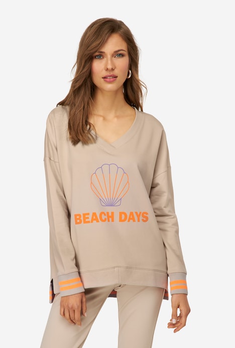 Sweater, BEACH DAYS Neon-Print, V-Ausschnitt, Langarm