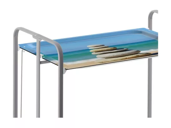 Chariot pliant à roulettes - Structure métallique grise, 2 niveaux en stratifié motif Plage - 72*66*43 cm - BAUHAUS