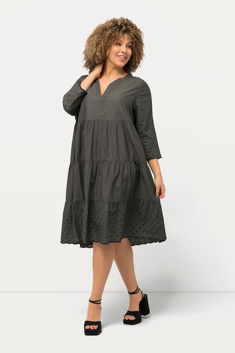 Kleid, A-Linie, Wellenkanten, Tunika-Ausschnitt, 3/4-Arm