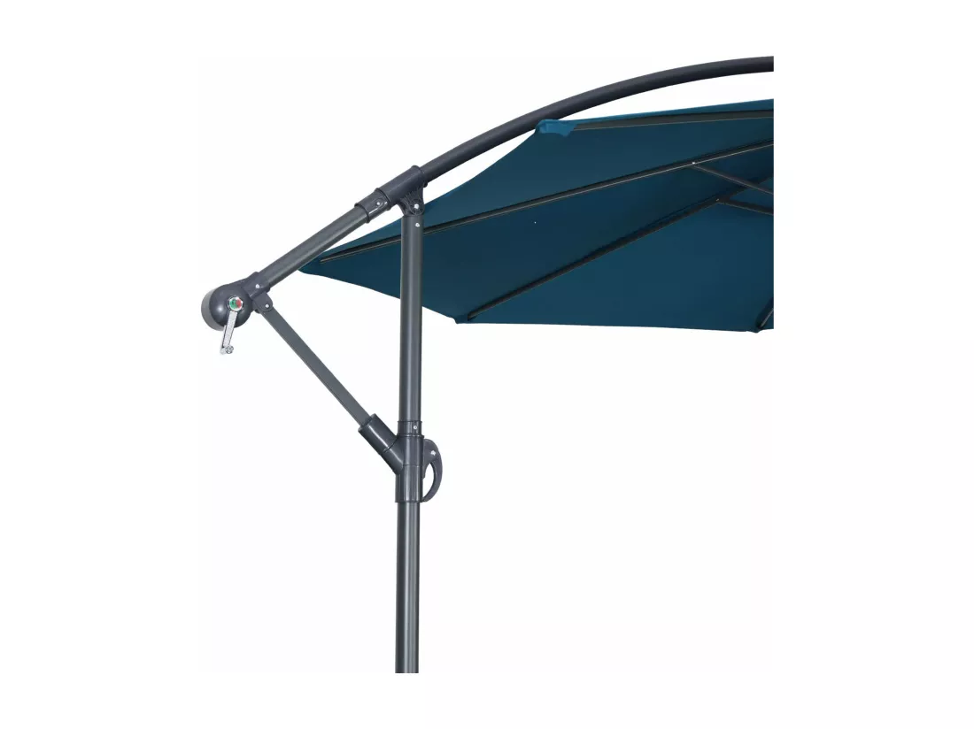 Parasol déporté Ø350cm - Hardelot - Coloris Bleu canard. structure anthracite. manivelle anti-retour.