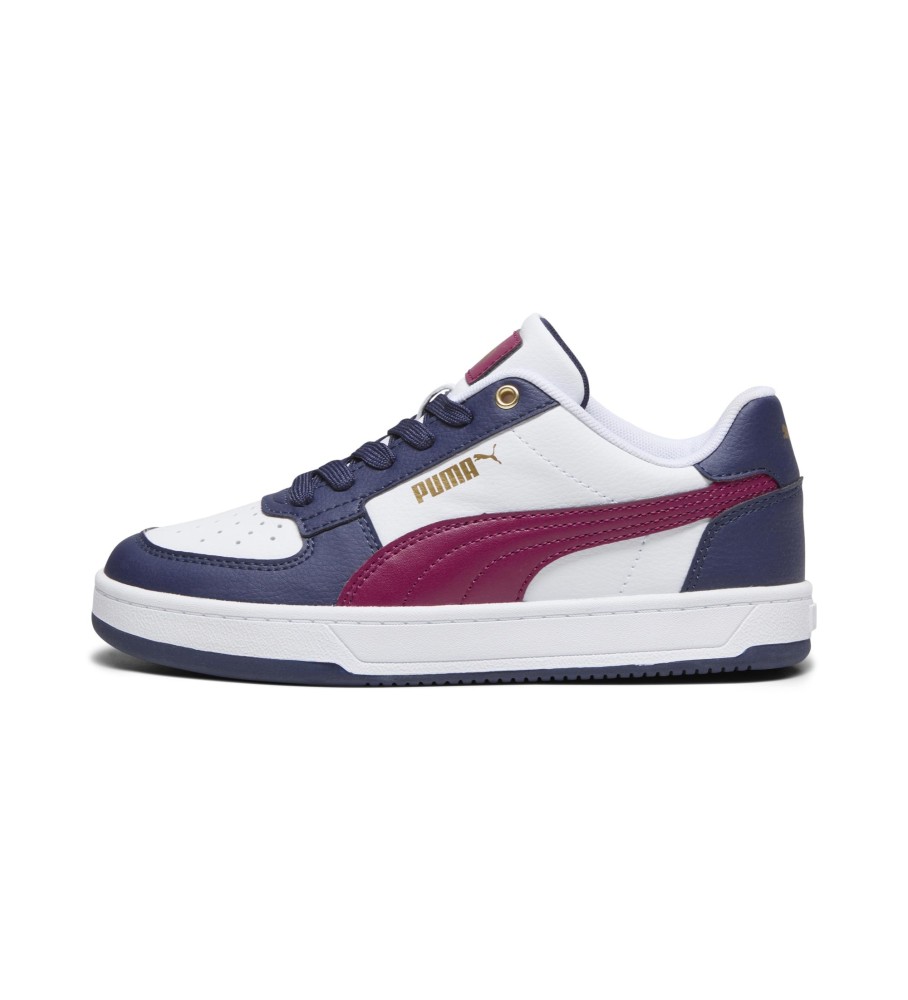 Tênis Puma Caven 2.0, branco e azul marinho.
